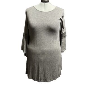 indigo rose gray tunic shirt dress w/ lace inserts bell sleeves | size 1x
